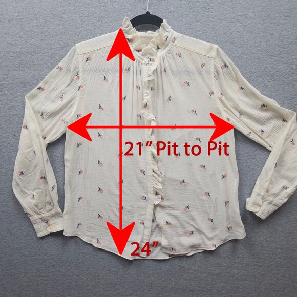 Small La Vie Rebecca Taylor Anthropologie Rosebud Embroidered Ruffled Button Top - Picture 8 of 9